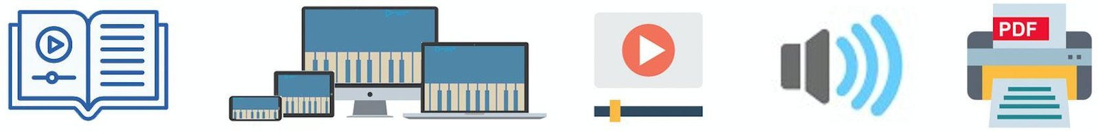 Step-by-step piano lessons with visual keyboard diagrams from Pianoforall